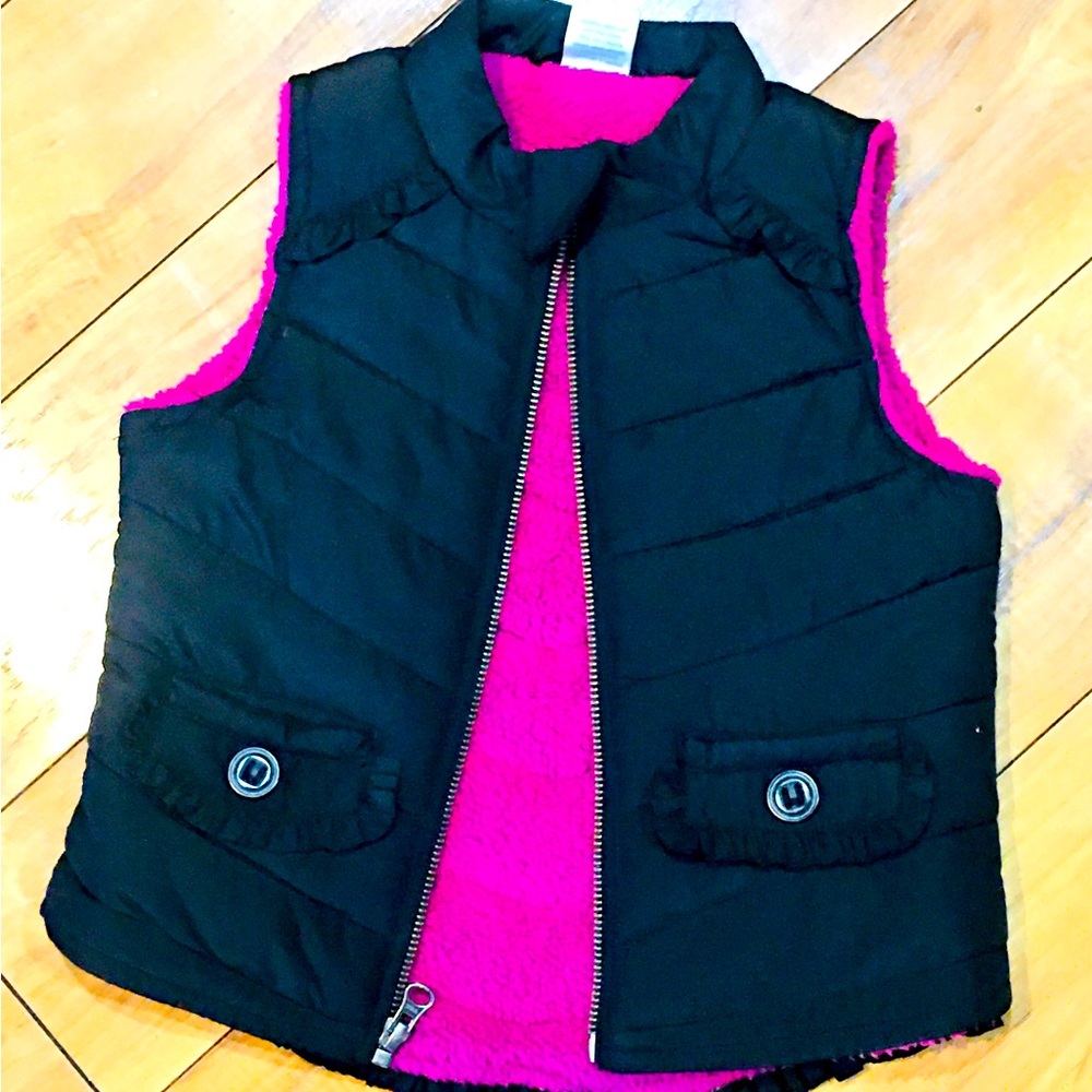 Girls puffer jacket coat pink black Hang Ten winter ruffles fleece lined…